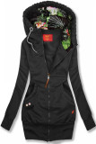 Black sweatshirt jacket with a floral hood lining by LHD