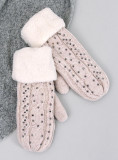 Decorated women's light beige gloves-mittens
