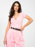 Women's pink T-shirt with wrap neckline