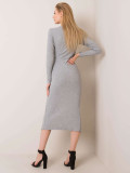 Gray Melange Fitted Dress with Slit