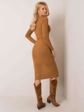 Light Brown Fitted Dress with Slit