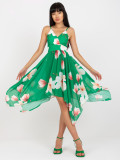 Green Floral Asymmetrical Spaghetti Strap Dress