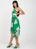 Green Floral Asymmetrical Spaghetti Strap Dress