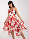White-Red Floral Dress with Straps