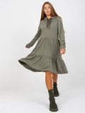 Khaki Flared Sweat Dress with Ruffle FRESH MADE