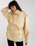 Light Beige Cotton Transitional Jacket with Ribbed Cuffs
