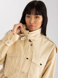 Light Beige Cotton Transitional Jacket with Ribbed Cuffs