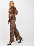Beige-Black Women's Velour Set with Print