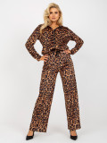 Beige-Black Women's Velour Set with Print