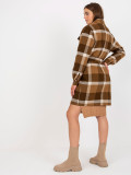 Brown Women's Coat with Checkered Pattern and Button Closure
