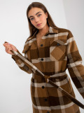 Brown Women's Coat with Checkered Pattern and Button Closure
