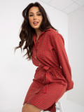 Orange-Pink Shirt Dress with Tie
