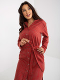 Orange-Pink Shirt Dress with Tie