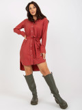 Orange-Pink Shirt Dress with Tie