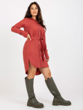 Orange-Pink Shirt Dress with Tie