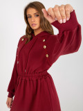 Burgundy Flared Sweat Dress with Waist Elastic