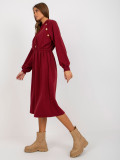 Burgundy Flared Sweat Dress with Waist Elastic