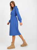 Dark Blue Flared Sweat Dress with Buttons