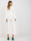 Ecru Wide Knit Pants with High Waist