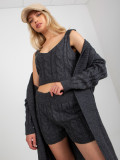 Dark Gray Three-Piece Knit Set with Cardigan