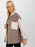 Beige Two-Tone Oversized Shirt with Check Pattern