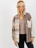 Beige Two-Tone Oversized Shirt with Check Pattern