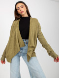 Khaki Short Asymmetrical Cardigan Without Closure