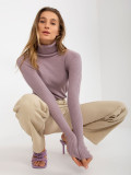 Light Purple Ribbed Sweater with Turtleneck and Buttons