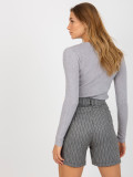 Elegant Gray Women's Shorts with Stripes and Pockets