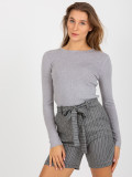 Elegant Gray Women's Shorts with Stripes and Pockets