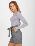 Elegant Gray Women's Shorts with Stripes and Pockets