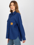 Dark Blue Wool Shirt with Pockets