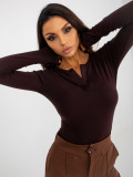 Brown V-Neck Viscose Blouse for Everyday Wear