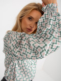 White-Beige Printed Satin-Look Shirt