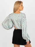 White-Beige Printed Satin-Look Shirt
