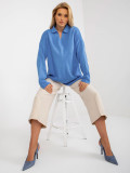 Blue Long Oversize Sweater with Collar RUE PARIS