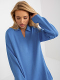 Blue Long Oversize Sweater with Collar RUE PARIS