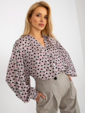 Ecru-Pink Printed Shirt with Wide Sleeves