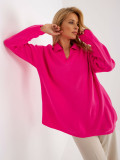 Fluo Pink Women's Oversize Sweater with Collar RUE PARIS