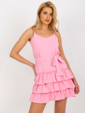 Pink Mini Dress with Ruffles and Chains