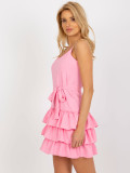 Pink Mini Dress with Ruffles and Chains