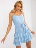 Light Blue Mini Dress with Ruffles and Ties