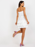 Ecru Mini Dress with Straps and Ruffles