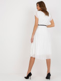 Ecru Pleated Dress with Short Sleeves