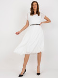 Ecru Pleated Dress with Short Sleeves