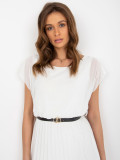 Ecru Pleated Dress with Short Sleeves