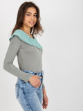Gray-Green Blouse with Lace Trim
