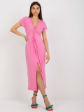 Pink Midi Cocktail Dress with Slit
