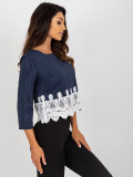 Elegant Short Blouse with 3/4 Sleeves in Navy Blue