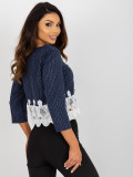 Elegant Short Blouse with 3/4 Sleeves in Navy Blue